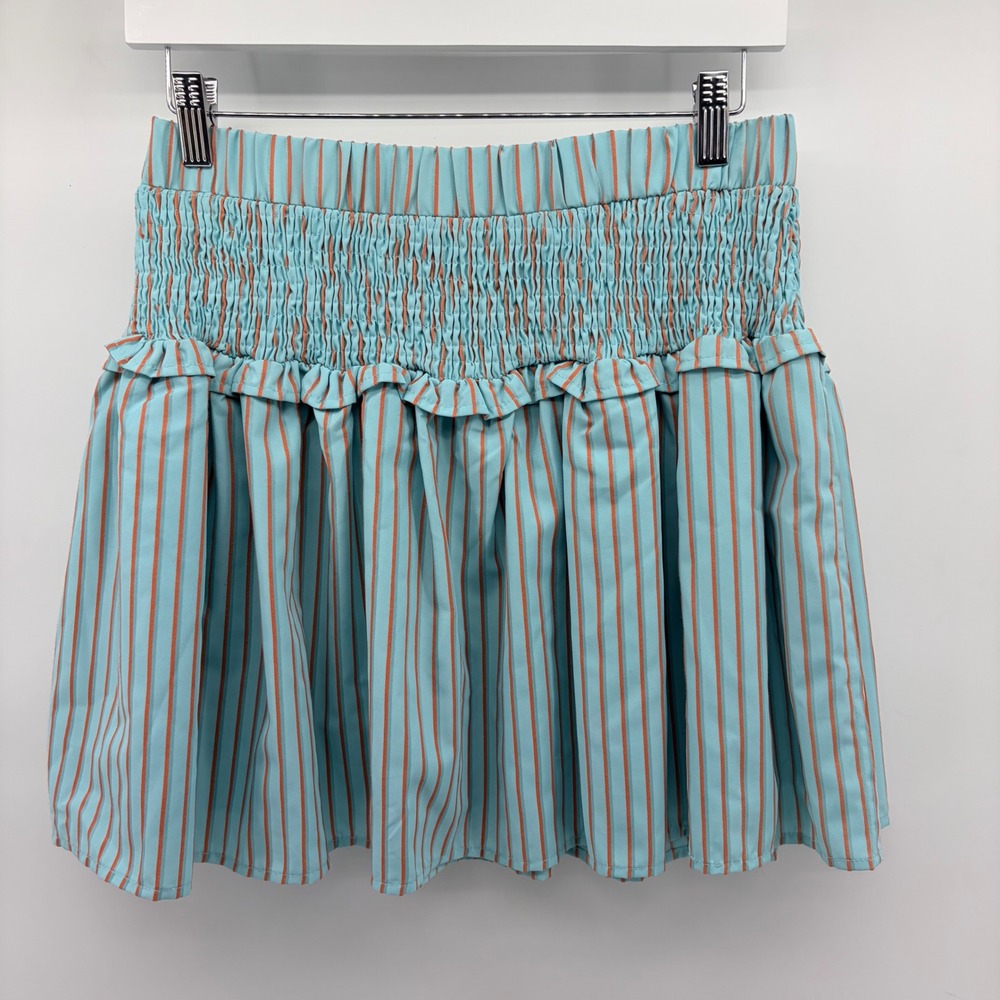 Strut & Bolt Smoked Stripe Mini Skirt‎ Size Large Aqua Orange New